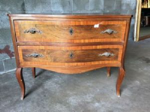 Cômoda antiga Luís XV de 2 gavetas em mogno e jacarandá